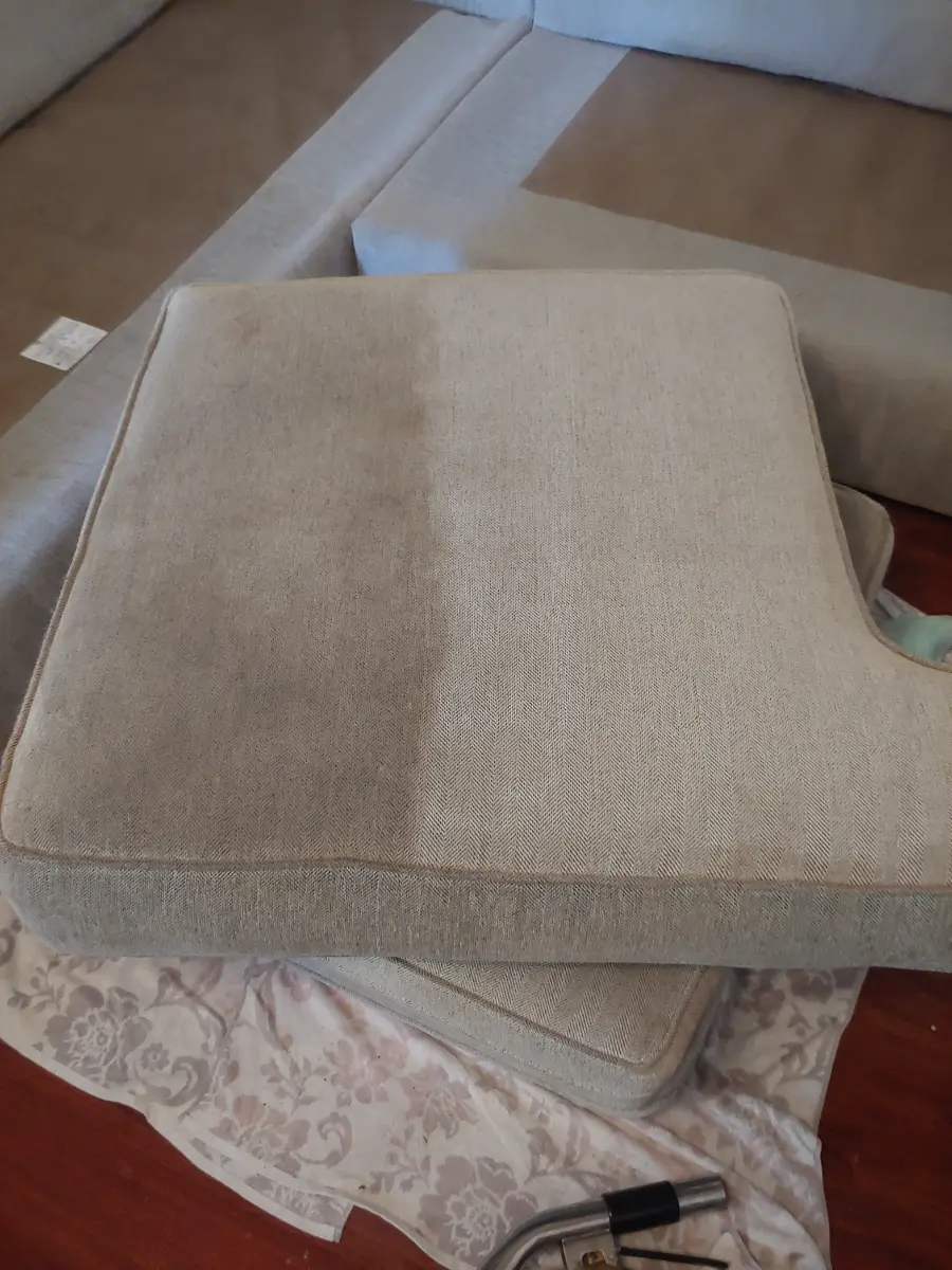 Ottoman fabric with a clear before-and-after line, by Elite Carpet Cleaning in Summerville, SC