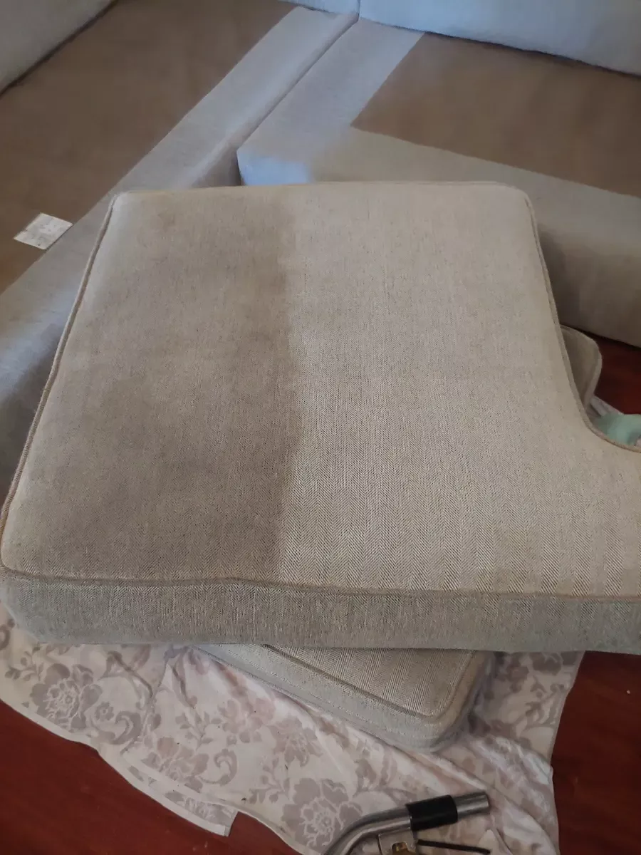 Ottoman fabric with a clear before-and-after line, by Elite Carpet Cleaning in Summerville, SC
