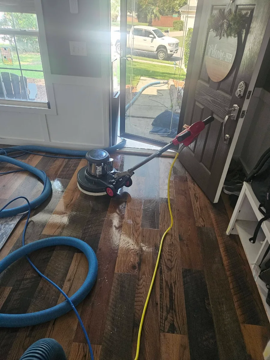 Tile floor getting a deep machine scrub, by Elite Carpet Cleaning in Summerville, SC