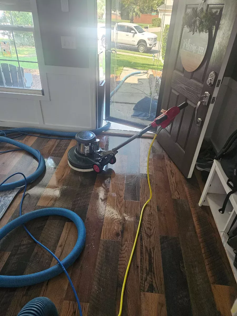 Tile floor getting a deep machine scrub, by Elite Carpet Cleaning in Summerville, SC